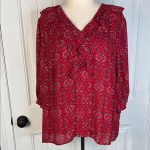 Liz Claiborne Red and Black Geometric Blouse Sz 0X